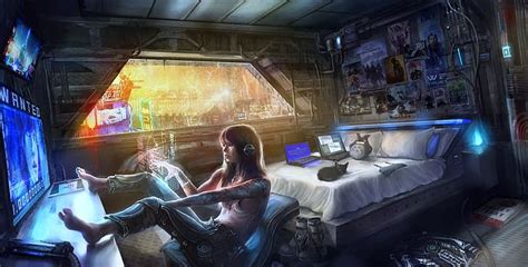 Ai Tecnología Ciber Cyberpunk Servidor Cybergirl Cables Muñeca