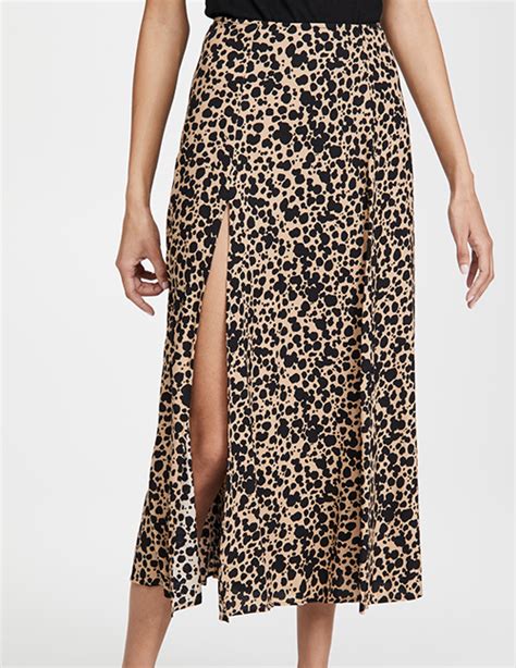 Fashion Brown Leopard Print Slit Skirt