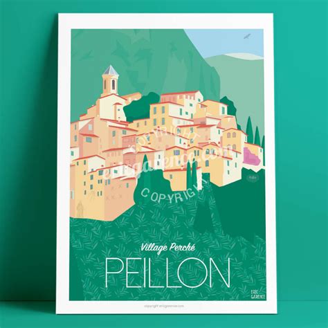 Poster 50x70 By Eric Garence Peillon Hiltop Village French Riviera