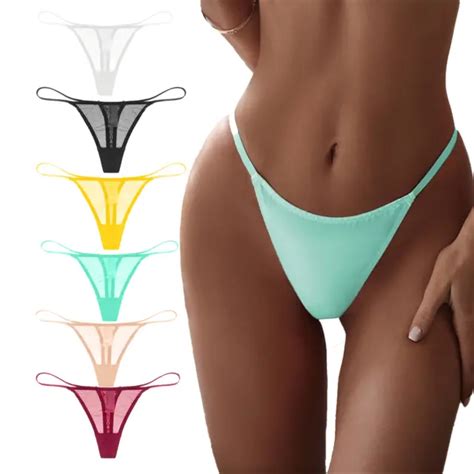 Women Sexy Thongs Pack Low Waist See Through Sheer Panties Lace Mesh G