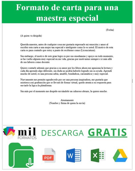 Carta Para Una Maestra Especial 【 Ejemplos Y Formatos 】word Pdf