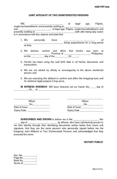 Pdf Hqp Pff 029 Joint Affidavit Of Two Disinterested Persons We
