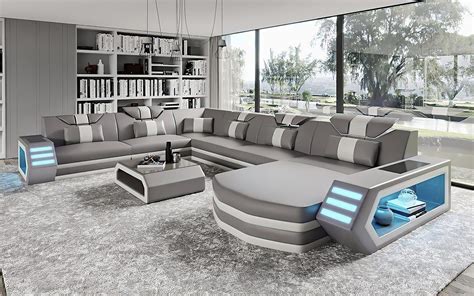 Eileend Leather Sectional Sofa With Led Lights Futuristic Furniture