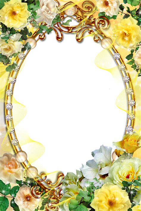 Diamonds Decorated Oval Picture Frame With Yellow Roses Flower