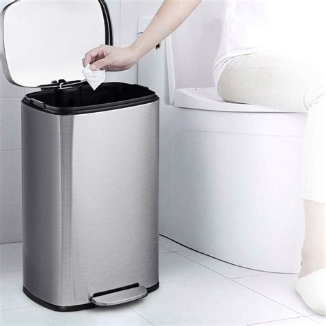 13 Gallon Modern Stainless Steel Kitchen Trash Can With Foot Step Pedal