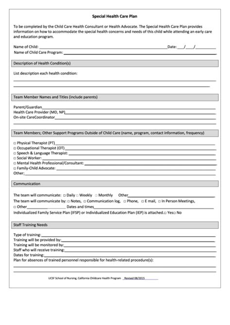 As with other types of insurance is risk among many individuals. Special Health Care Plan Template printable pdf download