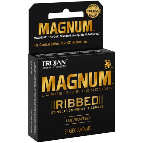 Trojan® Magnum® Ribbed Lubricated Latex Large Size Condoms 3 Ct Box