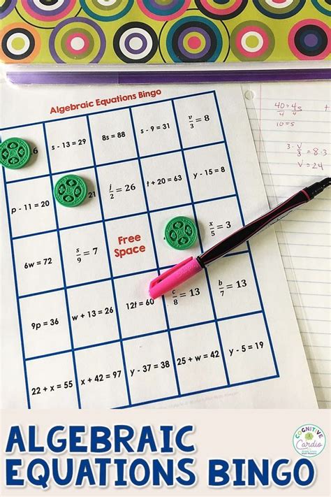 Playing Algebraic Equations Bingo In Middle School Math Cognitive Cardio Math Math Games