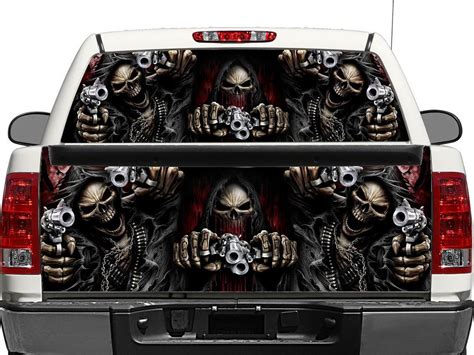Speed Flame Skull Racing Rear Window Or Tailgate Decal Sticker Pick Up