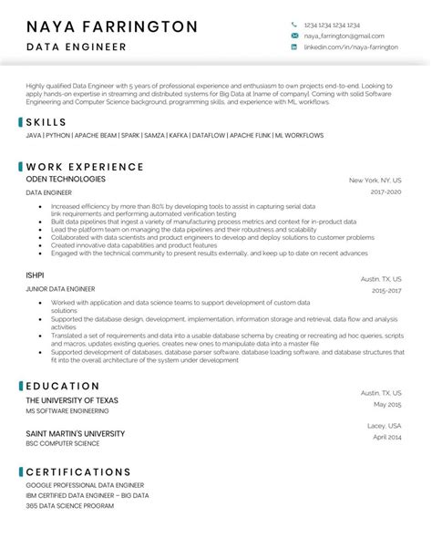 Resume Template For Data Engineer