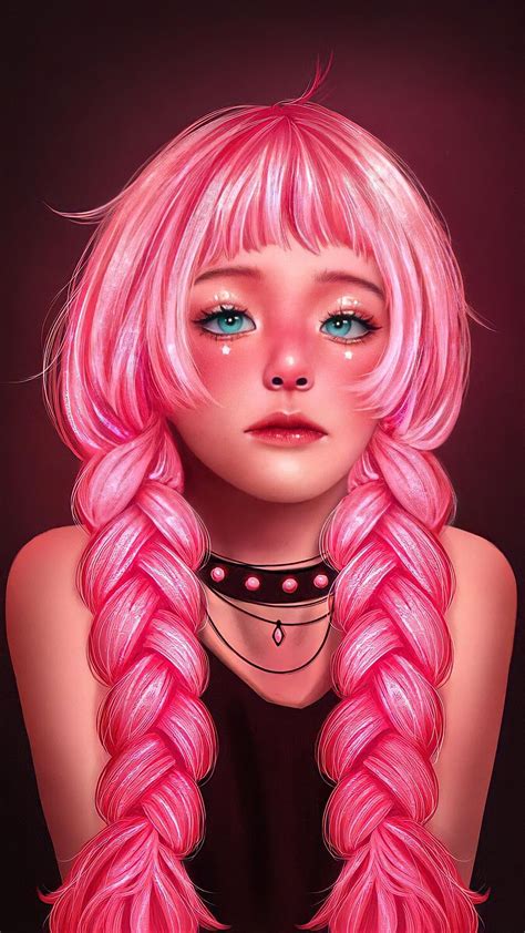 Dark Pink Hair Girl With Pink Hair Digital Art Anime Digital Art