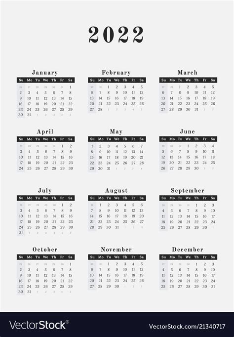 Printable 2022 Calendar One Page Vertical Grid Riset