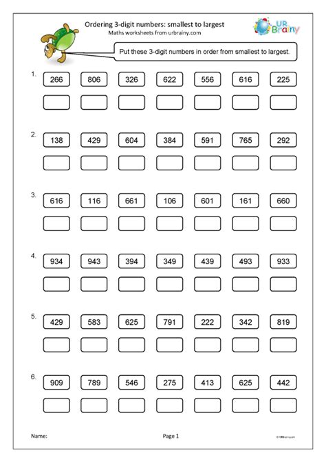 Comparing 3 Digit Numbers Worksheets