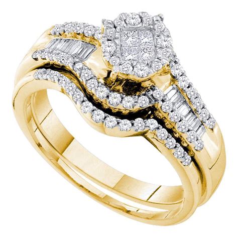 14k Yellow Gold Princess Round Diamond Soleil Bridal Wedding Engagement Ring Set