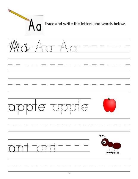 Aa Trace And Write The Letters And Words Below Worksheet For Pre K