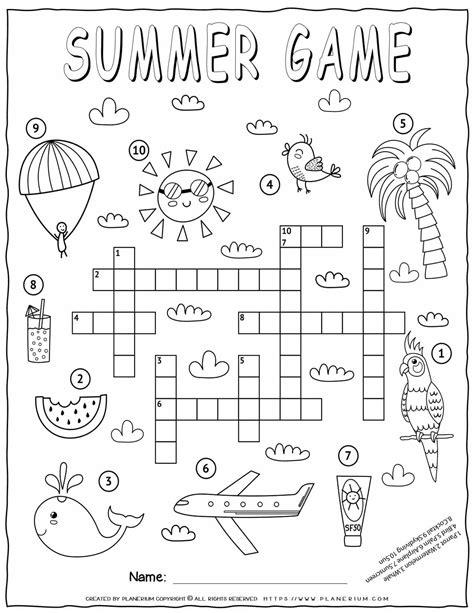 Summer Crossword Puzzle Printable