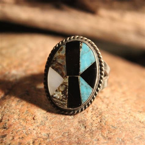 Large Vintage Sterling Silver Ring Mens Vintage Rings 10.1 Grams Size 10 Vintage Inlay Mexican ...