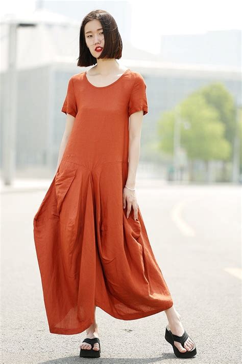 Orange Linen Dress Womens Linen Clothing Casual Everyday Etsy