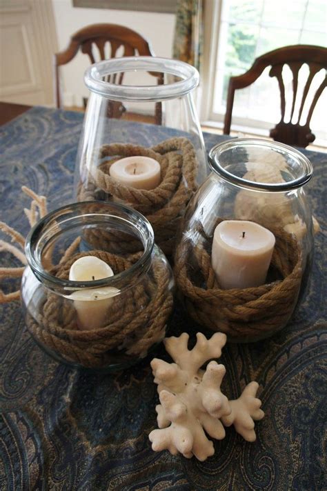 Nautical Centerpiece With Rope And Pillar Candles