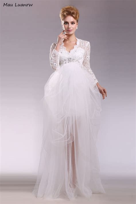 sexy pregnant woman wedding dresses long sleeves wedding gown unique designer a line bridal gown