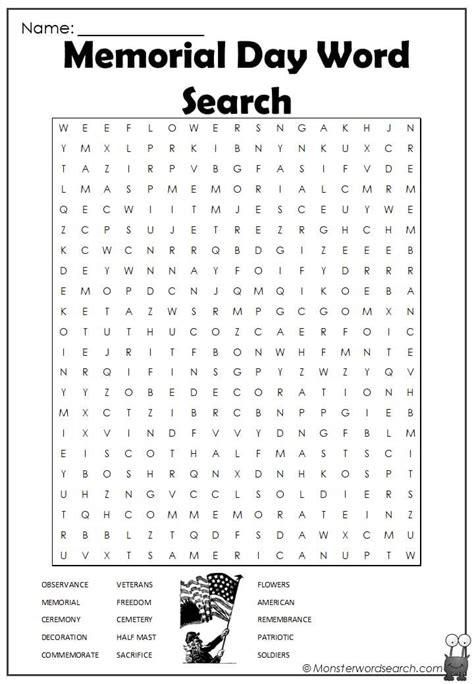 Memorial Day Printable Word Search