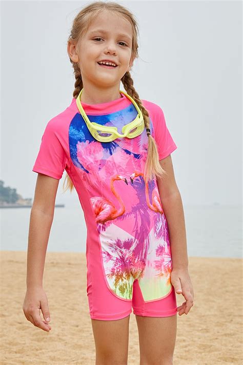 Pink Flamingo Love One Piece Swimsuit For Little Girl Kids Swimwear