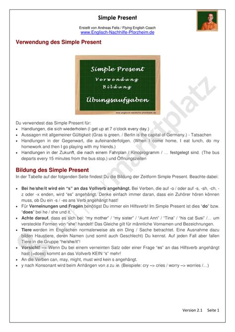 Folgende arbeitsblätter sind zum kostenlosen download verfügbar (pdf dateien). Englisch 5 Klasse Simple Present Arbeitsblätter - Worksheets
