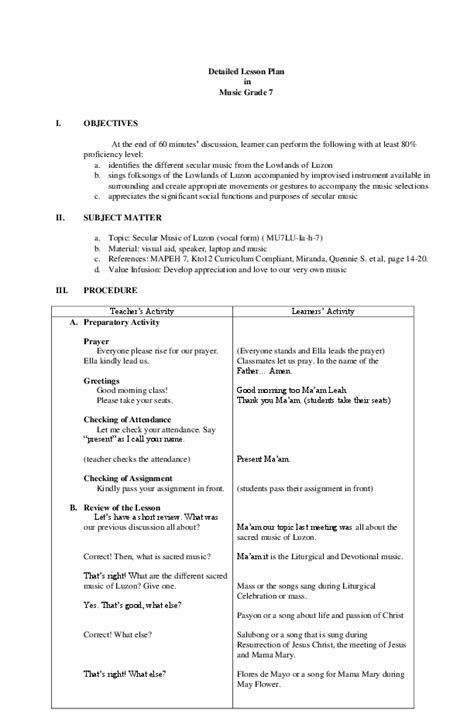 Semi Detailed Lesson Plan In Mapeh Elementary Lesson Plan In Mapeh Pdmrea