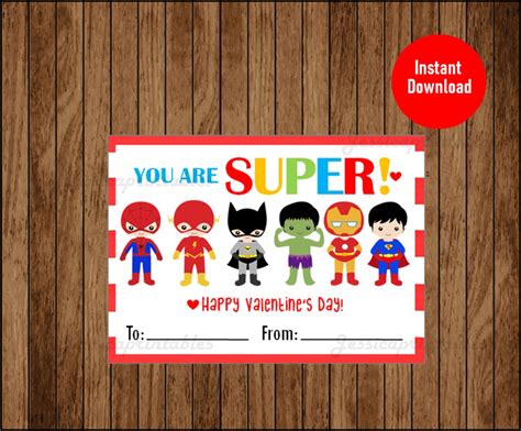 Superhero Valentines Printable Valentine Cards Kids Valentines Super