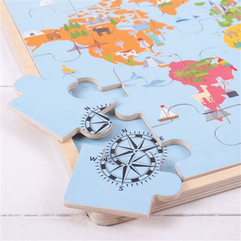 Wooden World Puzzle Map Containing 35 Pieces Learning About The World