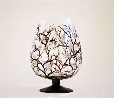 Sakura Cherry Blossom Hand Painted Glass Vase Centerpiece