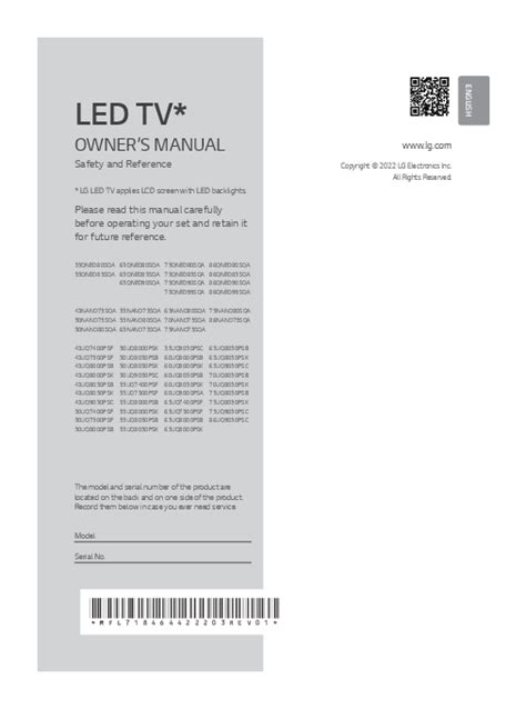 LG Smart TV LED AI ThinQ UQ PSF K UHD Owner S Manual