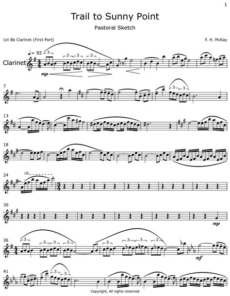 Trail To Sunny Point Sheet Music For Clarinet