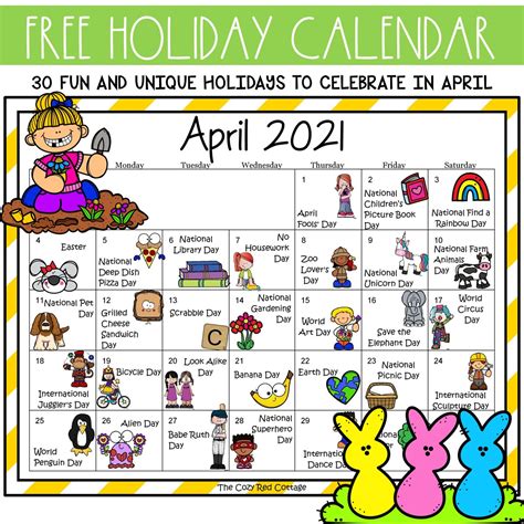 The Cozy Red Cottage Free April Holiday Calendar