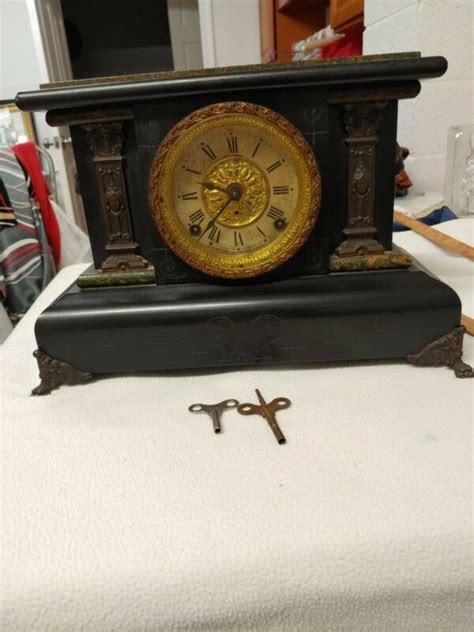 Antique Seth Thomas Adamantine Mantel Clock Faux Marble Lion Head