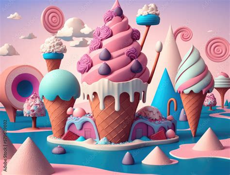 Ice Cream Ice Cream Land Fairy Tale Landscape Made In Ice Cream
