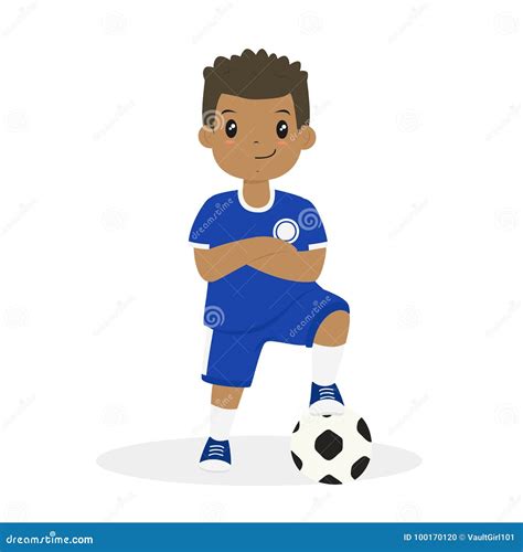 African American Boy In Blue Soccer Jersey Cartoon Vector Stock Vector