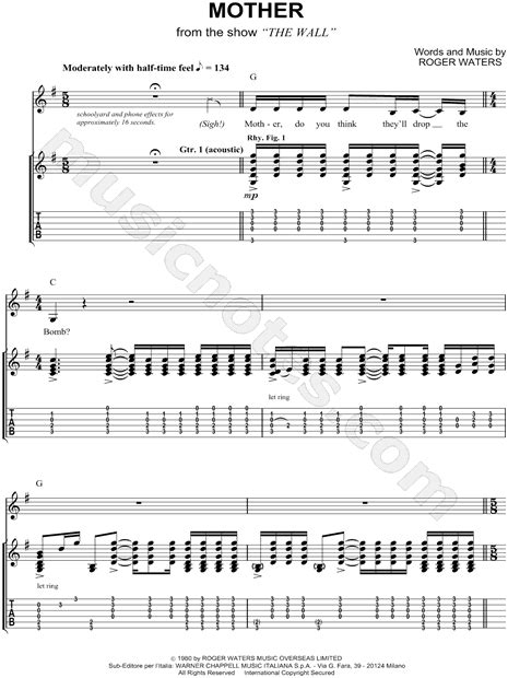 Pink Floyd Mother Guitar Tab In G Major Download And Print Sku Mn0059055