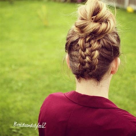 messy bun upside down french braid bun upside down braid 5 strand braid… upside down