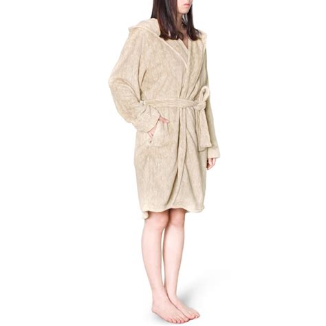 Pavilia Pavilia Women Hooded Short Robe Lightweight Fleece Soft Warm Bathrobe For Sleepwear