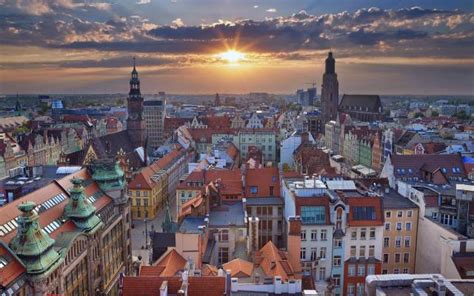 Tapeta Na Monitor Města Západ Slunce Panorama Město Polsko