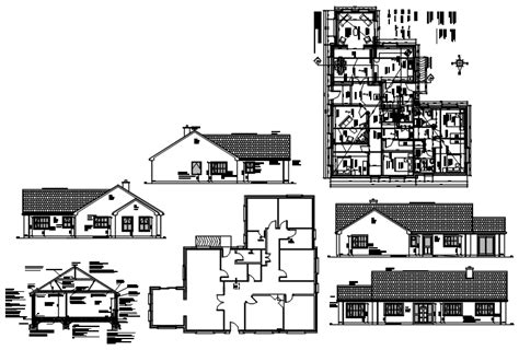 Bungalow Plan 15300mtr X 18715 With Elevation And Section In Dwg File