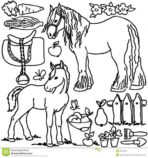 Coloring Book Cartoon Farm Animals Stock Illustration Image 55501564