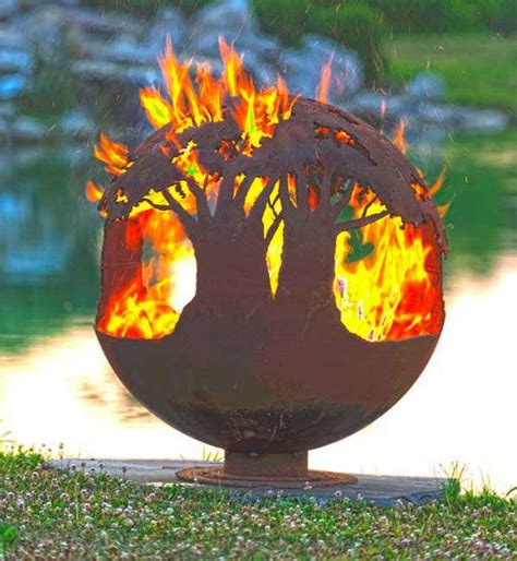 The Fire Pit Gallery Tree Of Life Fire Pit Sphere Flat Steel Base El