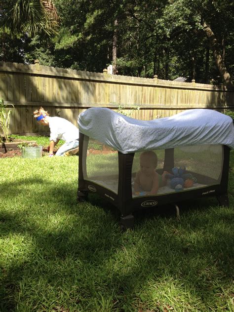 Fitted Sheet Over Playpen To Keep Bugs Out And For Shade