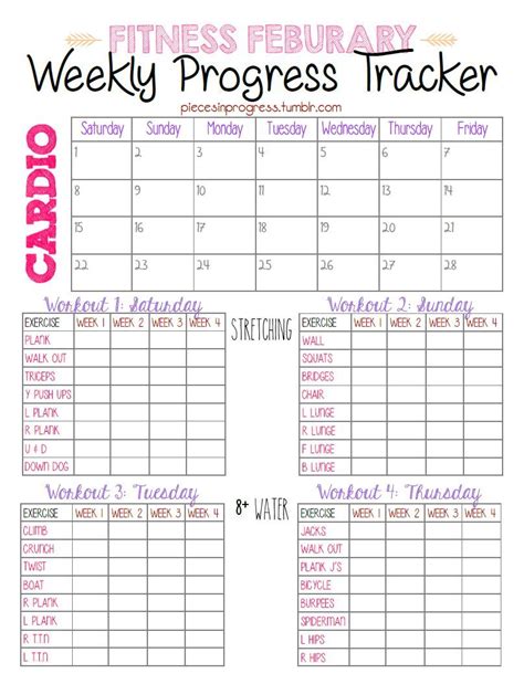 Weekly Total Body Progress Tracker Fitness Planner Printable