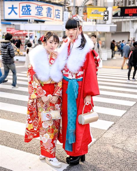 Tokyo Fashion Beautiful Traditional Japanese Furisode Kimono On The Streets Of Shibuya Tokyo