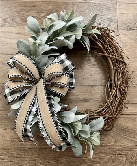 Farmhouse Wreath For Front Door Grapevine Wreath Lambs Ear Etsy