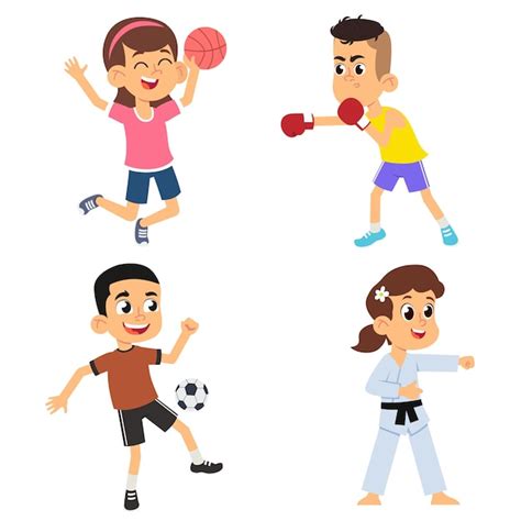 Niños De Dibujos Animados Jugando Deportes Fútbol Y Boxeo Para Niños