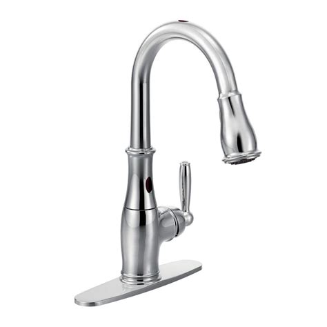 If you are a fan of industrial design, you will love this touchless faucet designed by moen. MOEN Brantford Single-Handle Pull-Down Sprayer Touchless ...